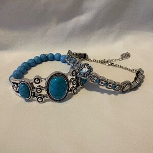 ✨Turquoise Western Bracelet Set | Silver Tone & Beaded | Jessica Simpson Style✨